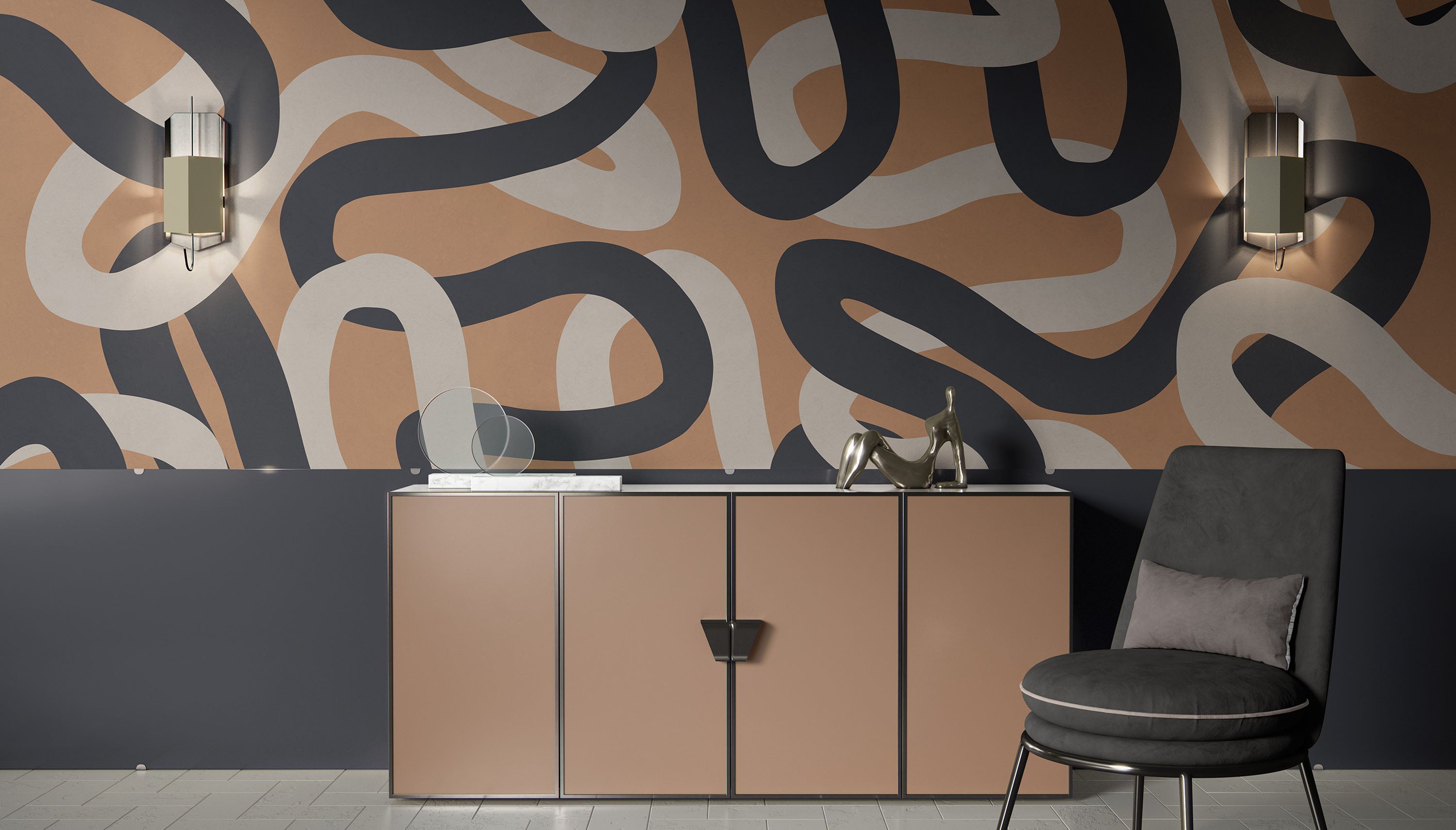 Brown Black and Tan Abstract Mural