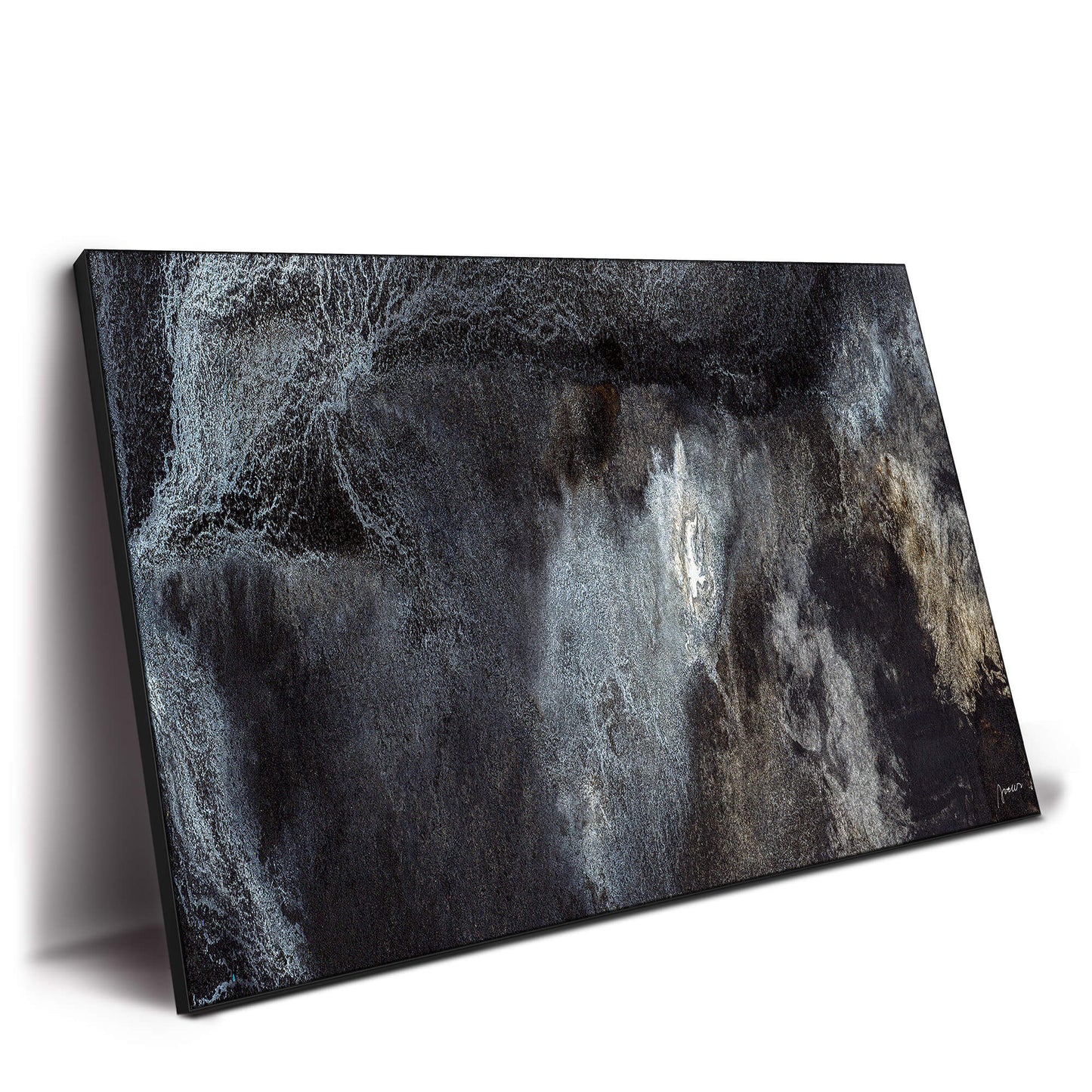 Dark neutral abstract texture art with deep charcoal and black tones.