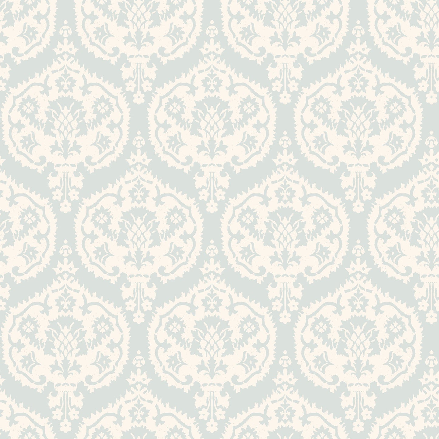 Aqua and cream damask pattern for wallpaper.