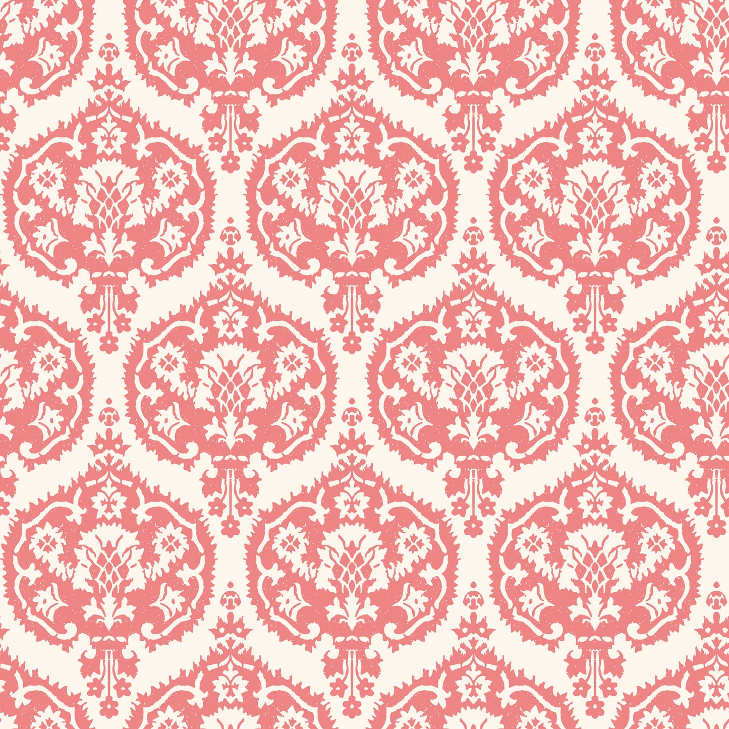 Pink and white damask wallpaper pattern.