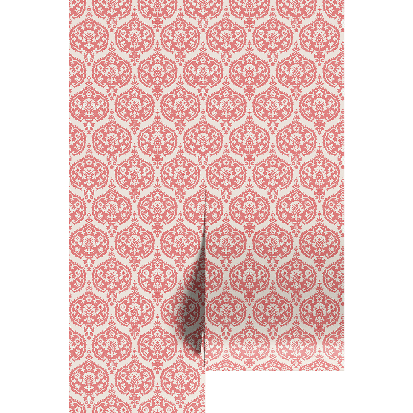 Pink and white wallpaper pattern on two wallpaper panels.