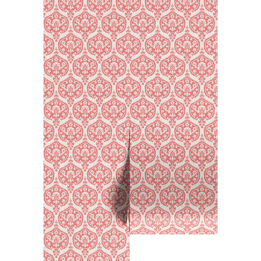 Pink and white wallpaper pattern on two wallpaper panels.