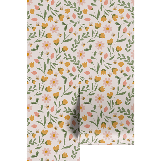 Floral patterned paper with small flowers and leaves on a white background