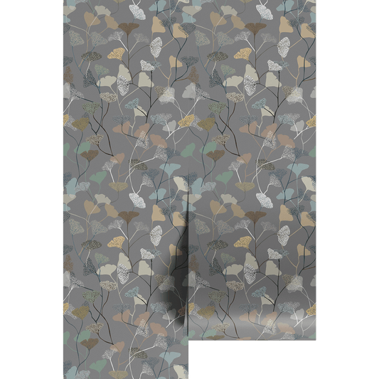 Decorative paper with a leaf pattern on a gray background