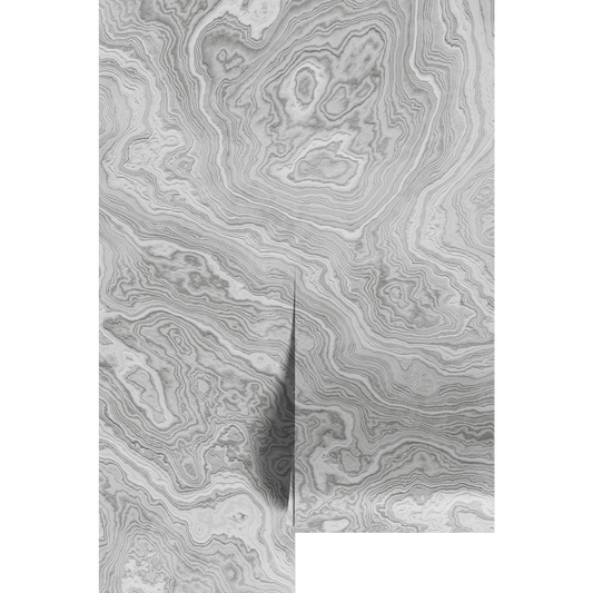 Gray and white burl wood texture on wallpaper panels.