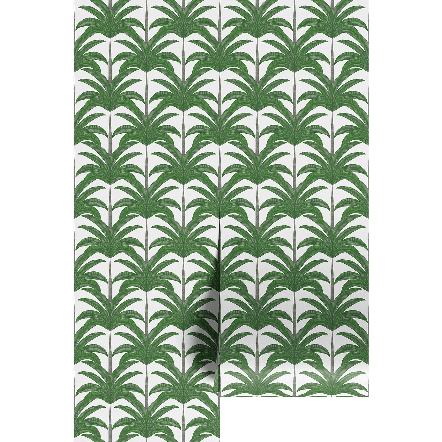 Green and white fern plant palms patterned wallpaper on a white background