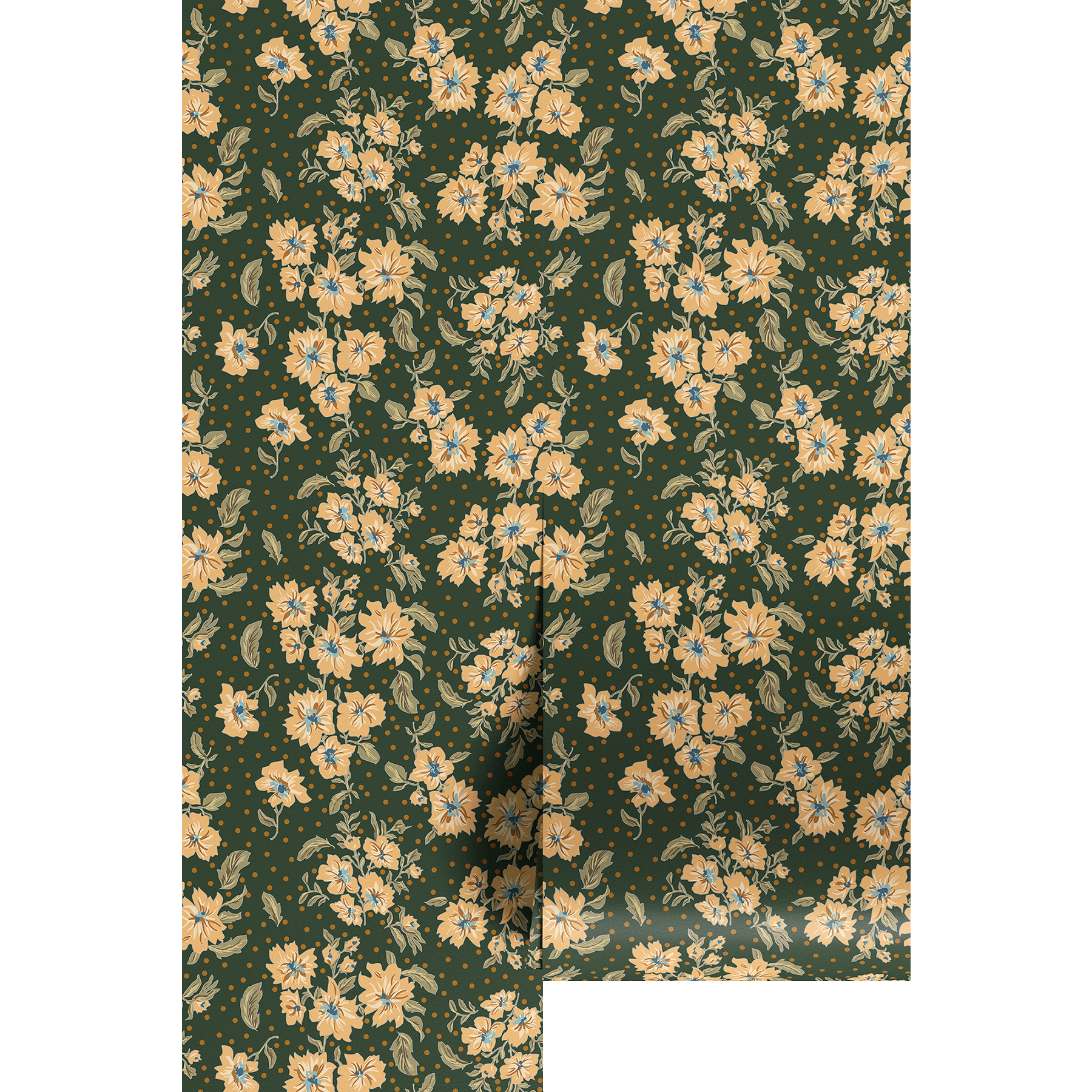 Floral patterned wallpaper with yellow flowers on a green background