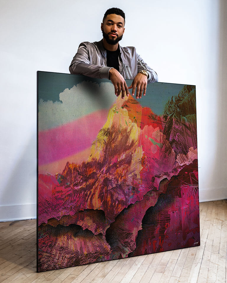 Big pink digital abstract mountain Framed Fabric Wall Art by Jamison Gish