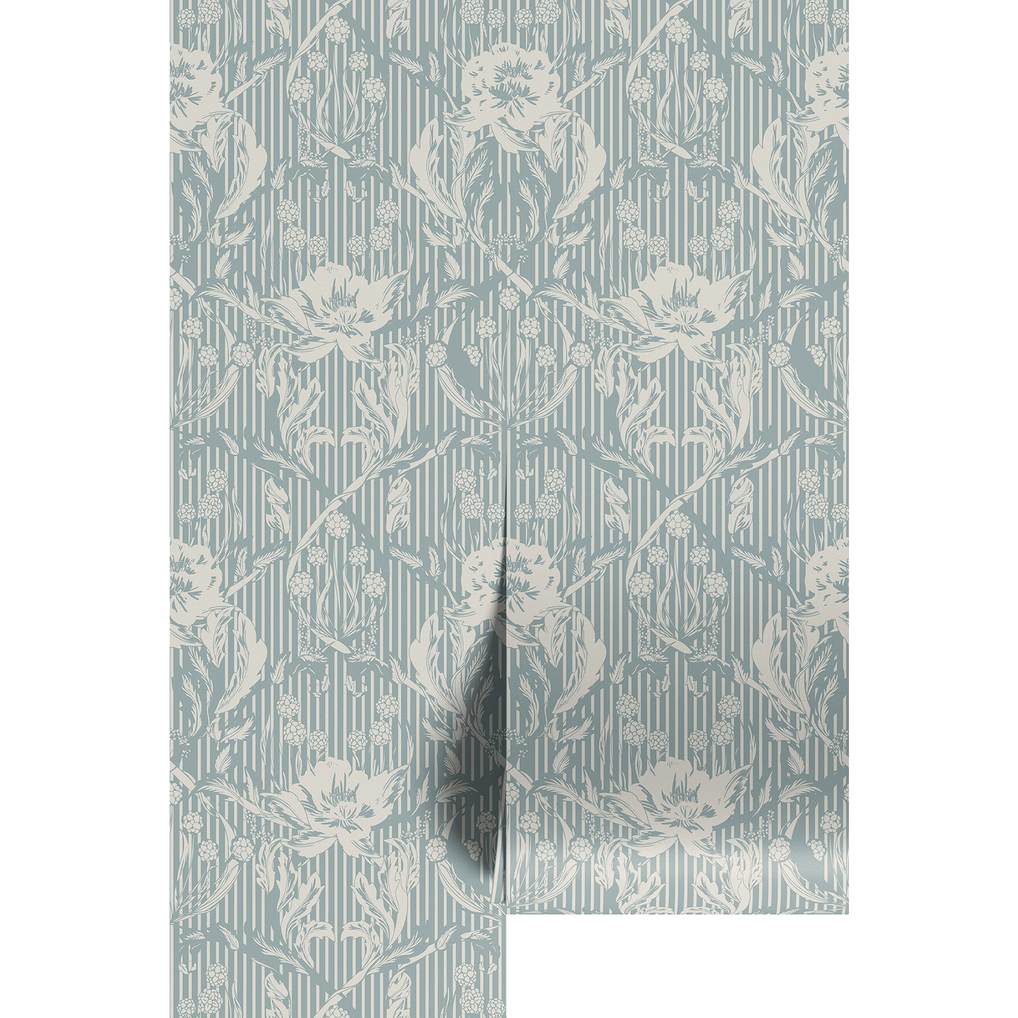 Floral patterned paper with blue and white design on a white background