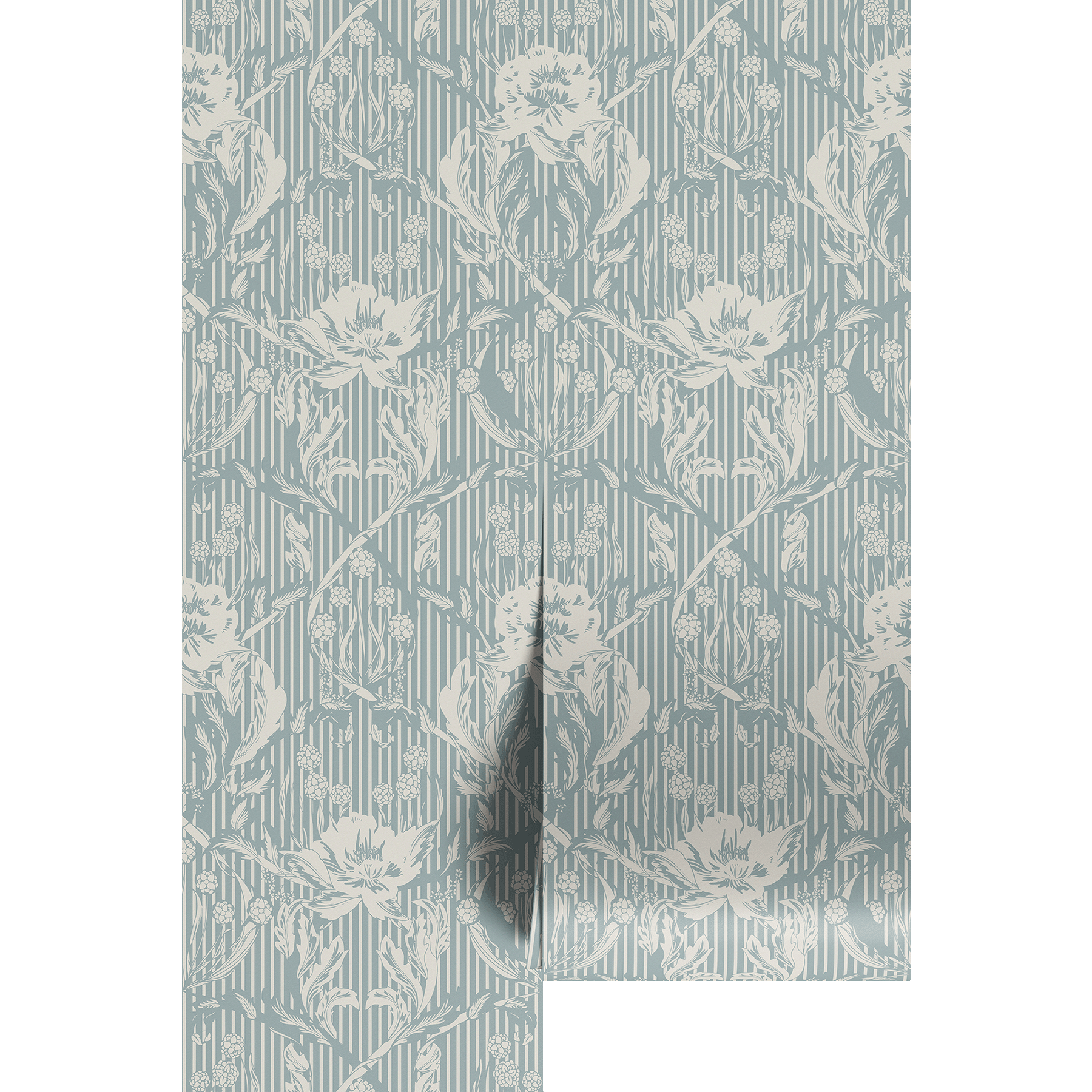 Floral patterned paper with blue and white design on a white background