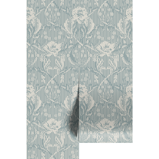 Floral patterned paper with blue and white design on a white background