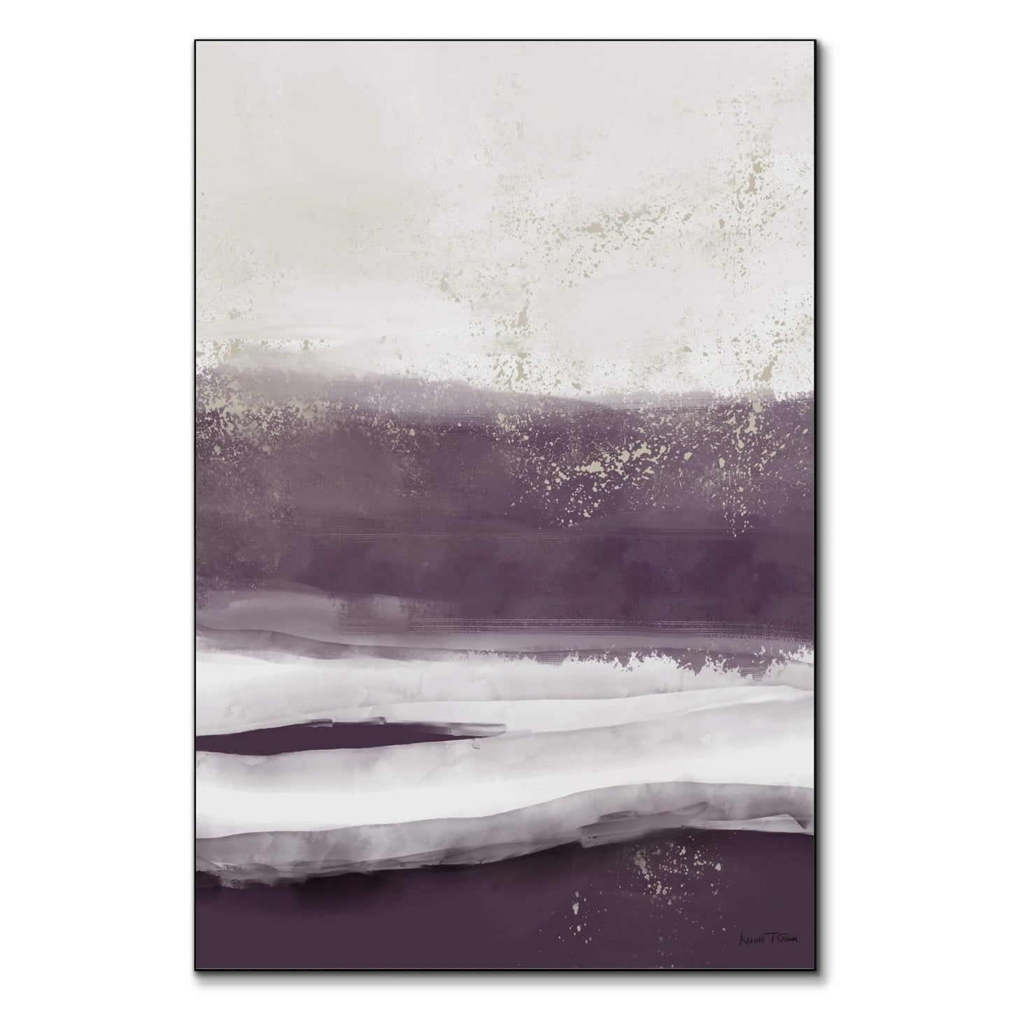 Abstract artwork featuring soft purple, violet, and gray hues, with fluid brushstrokes and a sense of gentle movement.