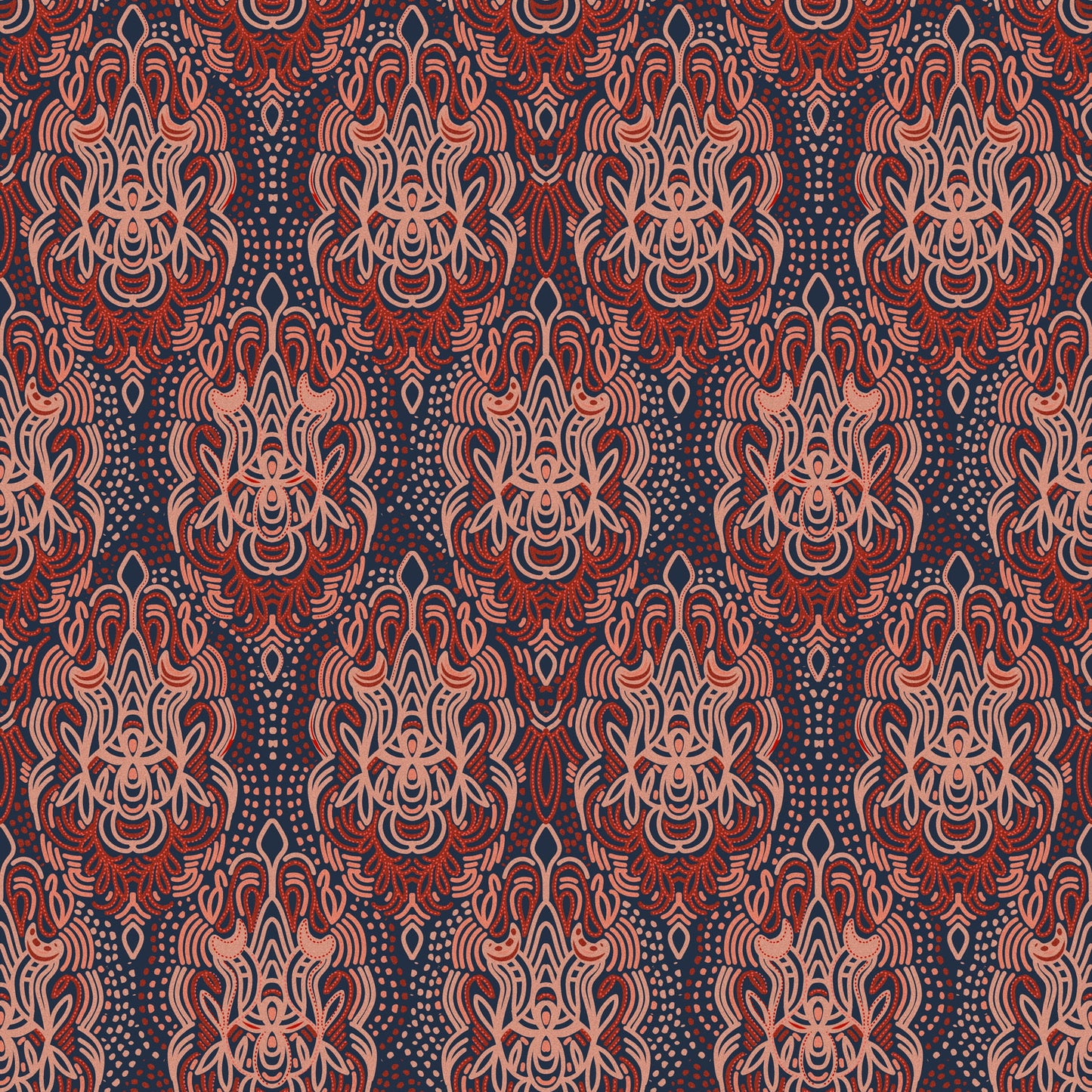 Red and maroon boho line art pattern.