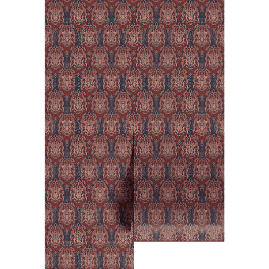 Patterned wallpaper with a green and red design on a white background