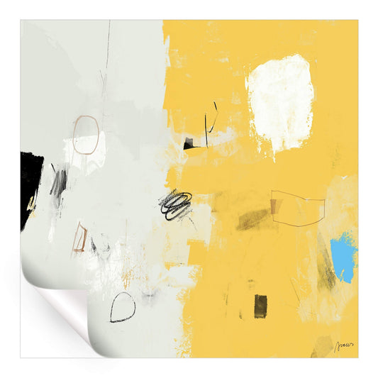 Modern abstract artwork in yellow and white, with sharp contrasts and smooth gradients.