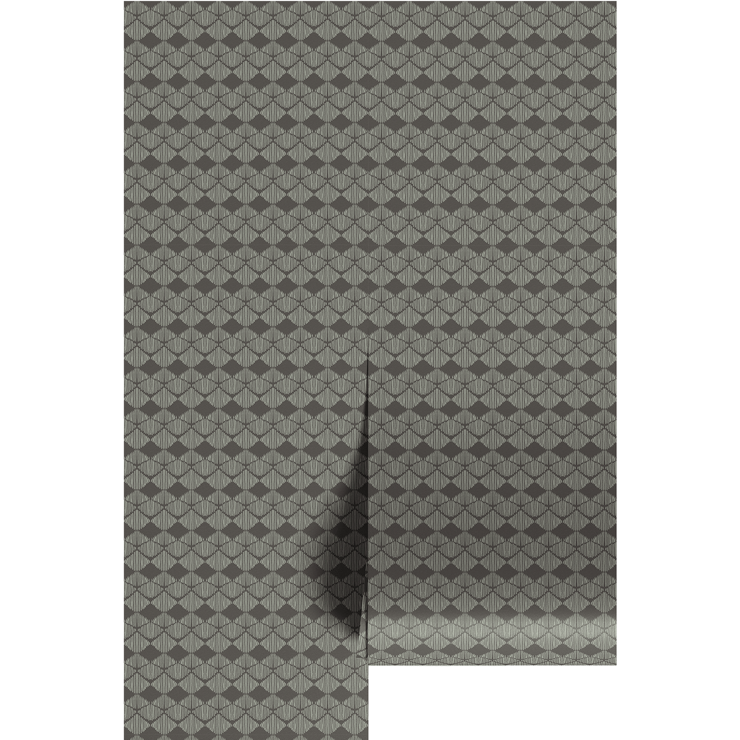 Brown and sage green diamond, geometric pattern on wallpaper panels.
