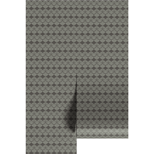 Brown and sage green diamond, geometric pattern on wallpaper panels.