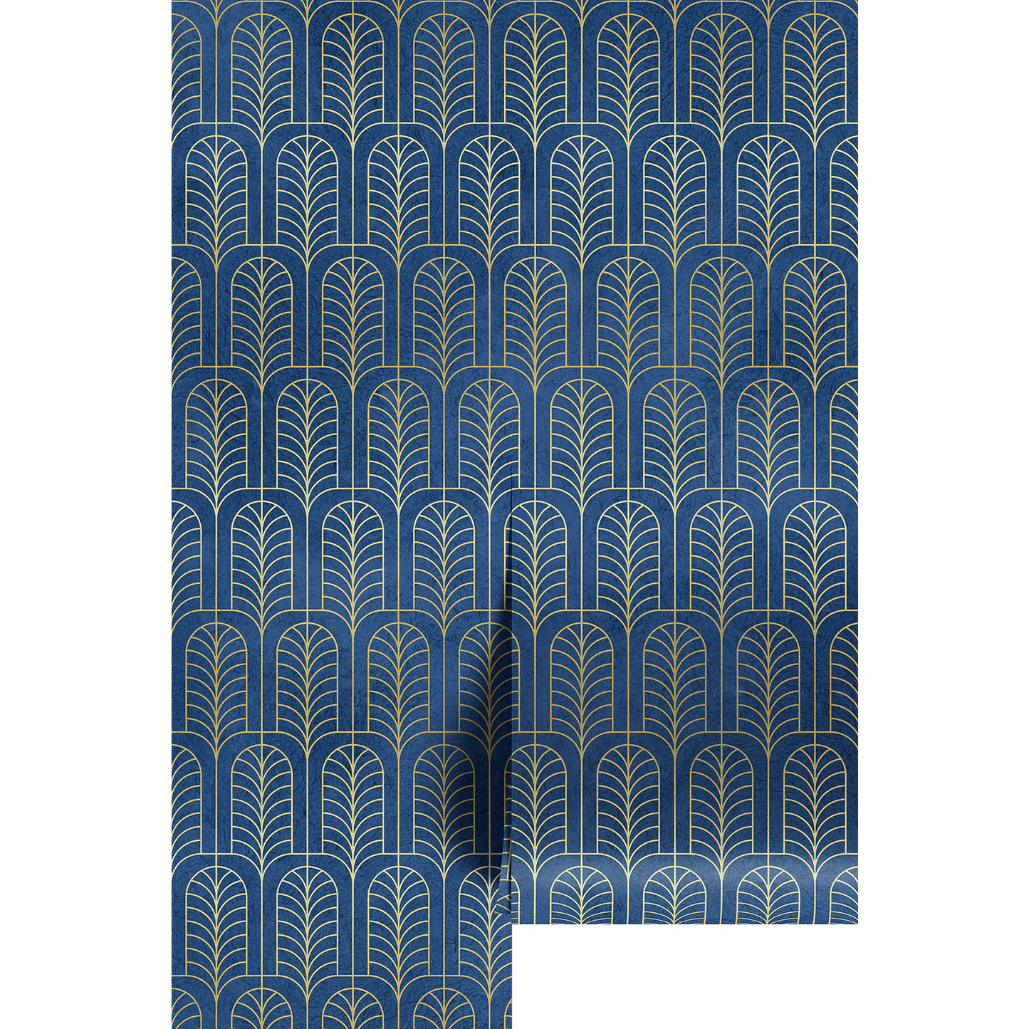 Blue and gold art deco wallpaper pattern. 