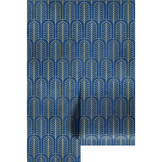Blue and gold art deco wallpaper pattern. 