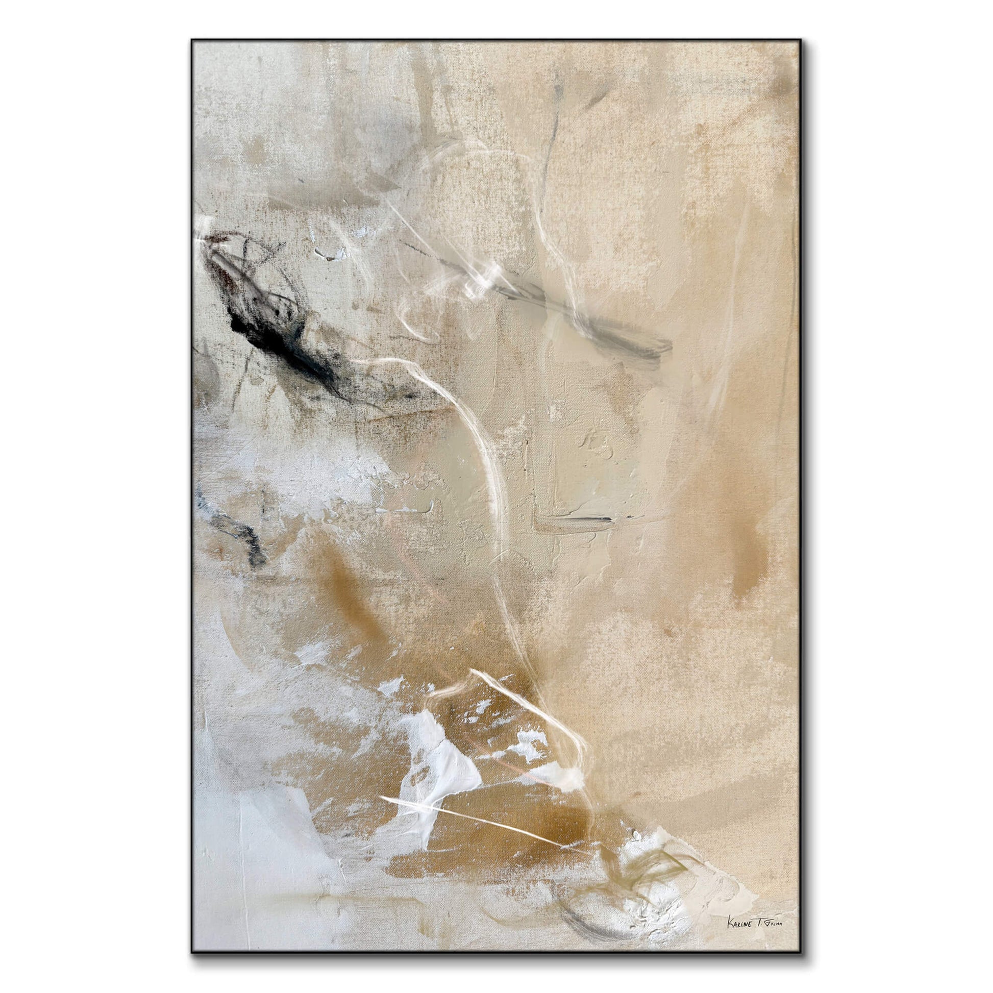 Abstract artwork with neutral tones, featuring gentle brushstrokes and subtle textures.