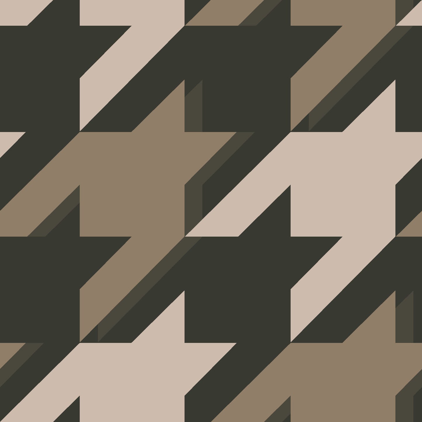 Pattern of green, brown, and beige in a houndstooth design.