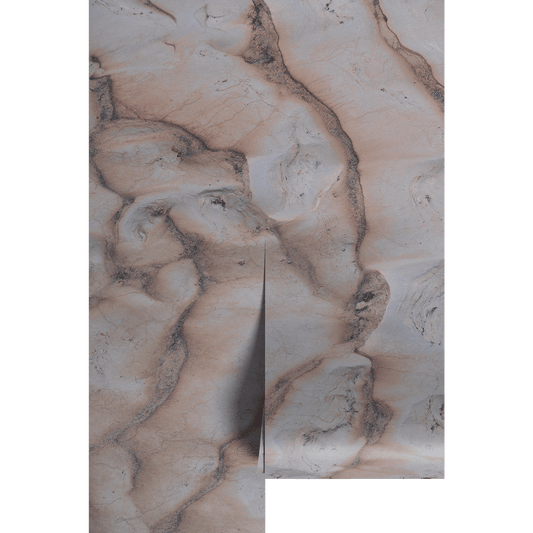 Warm white and beige stone texture on wallpaper panels.