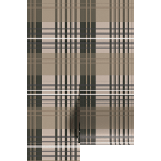 Plaid pattern with shades of brown, beige, and black on a white background