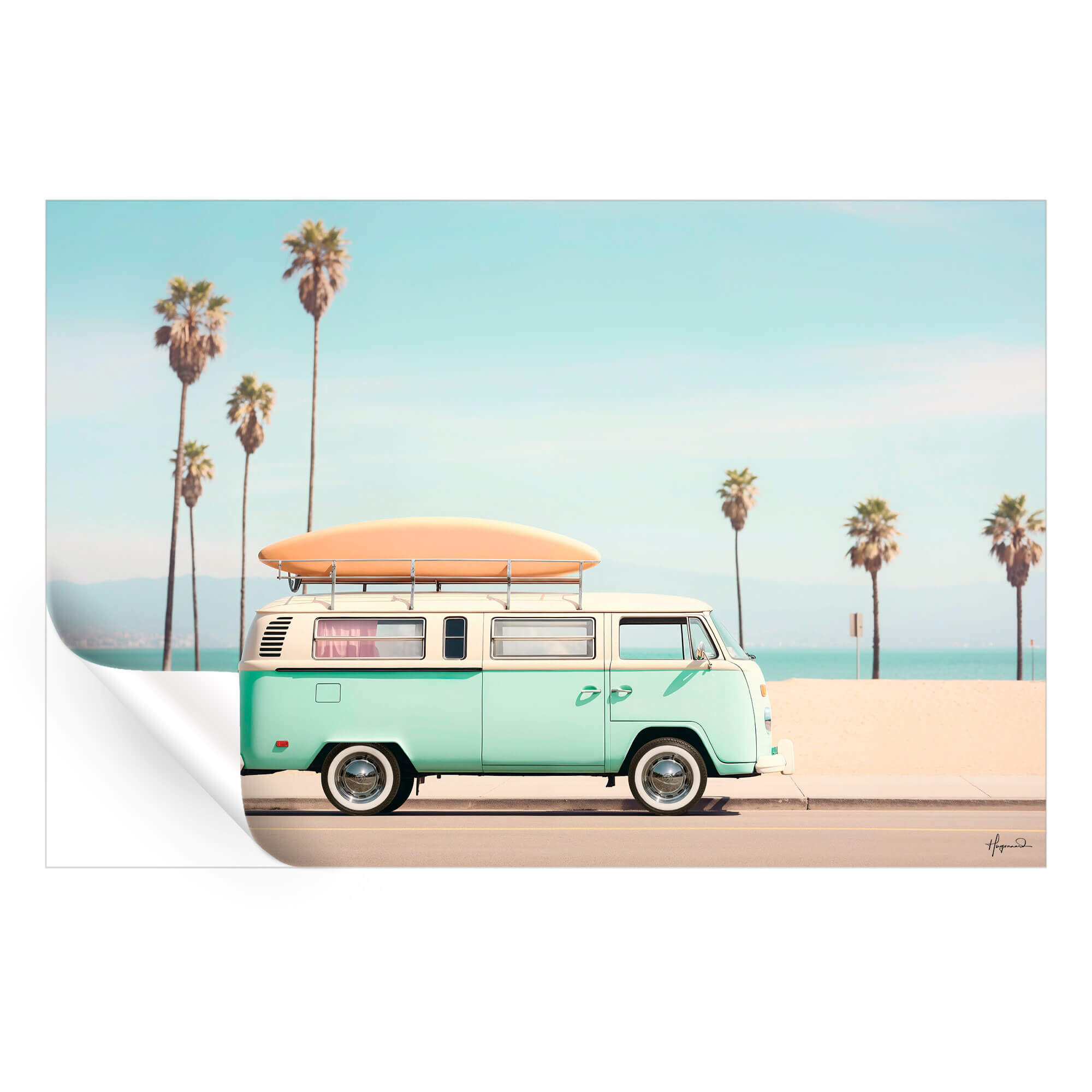 VW Bus Wall Art – Coastal California Surf Van Print – BIG Wall Décor