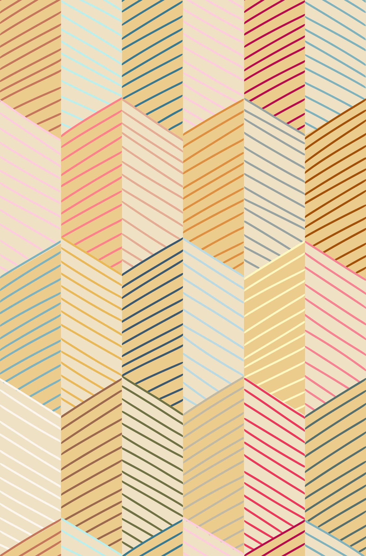 Geometric pattern with colorful lines. on different shades of yellow.