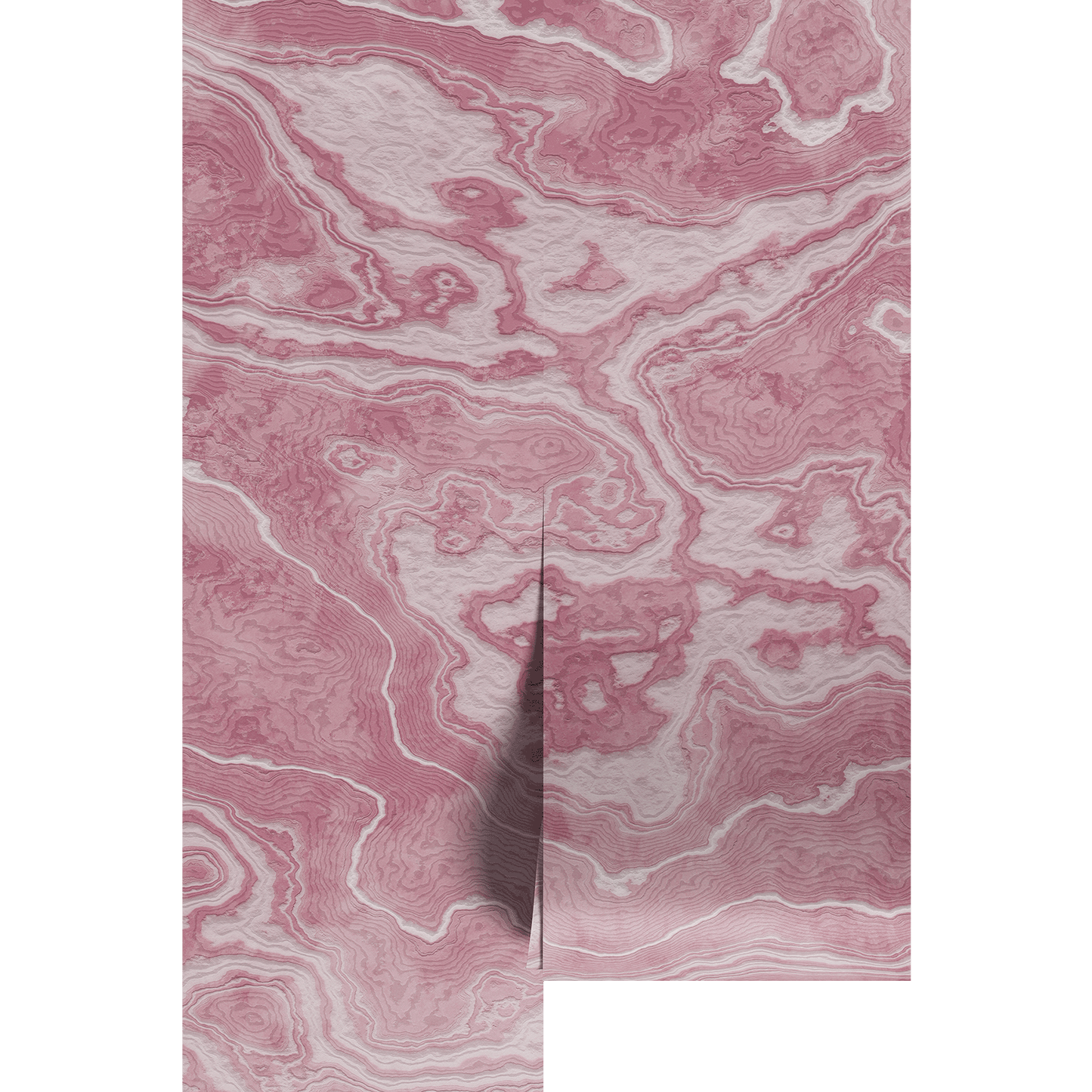Pink and white marbled pattern on wallpaper panels.