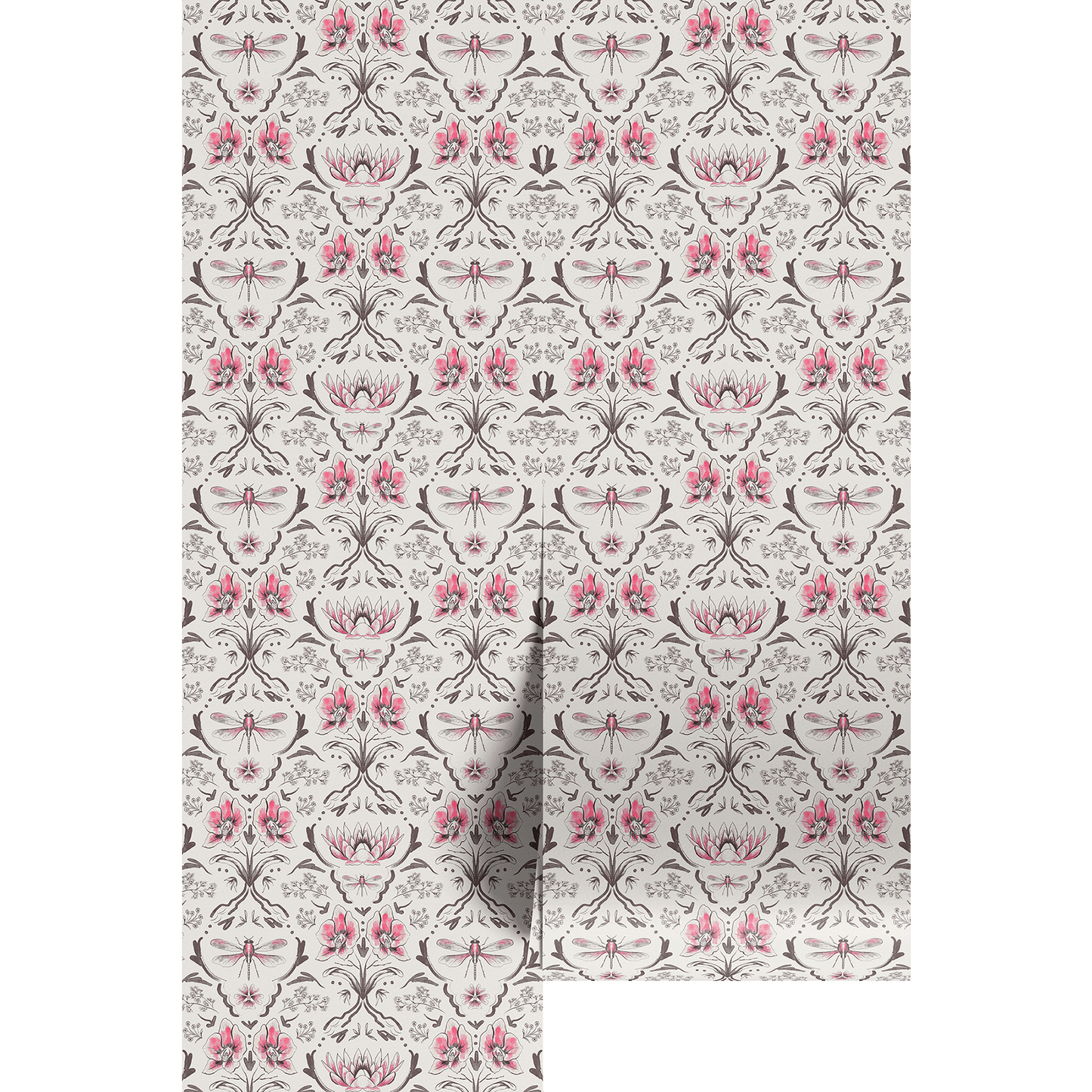 Floral patterned lotuses and orchids on a white background.