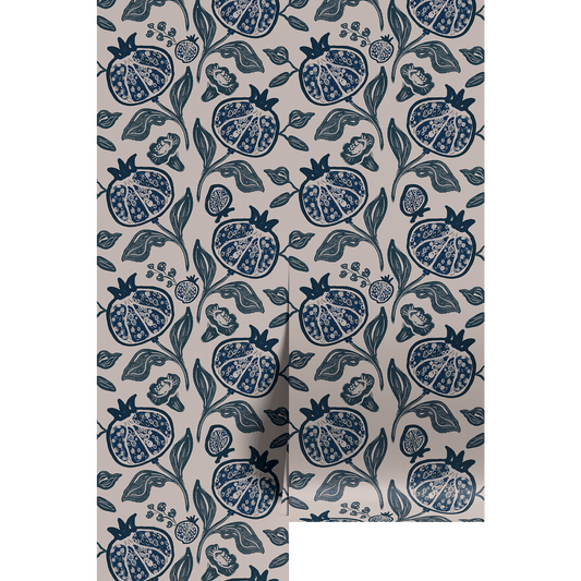 blue hand drawn pomegranate wallpaper swatch