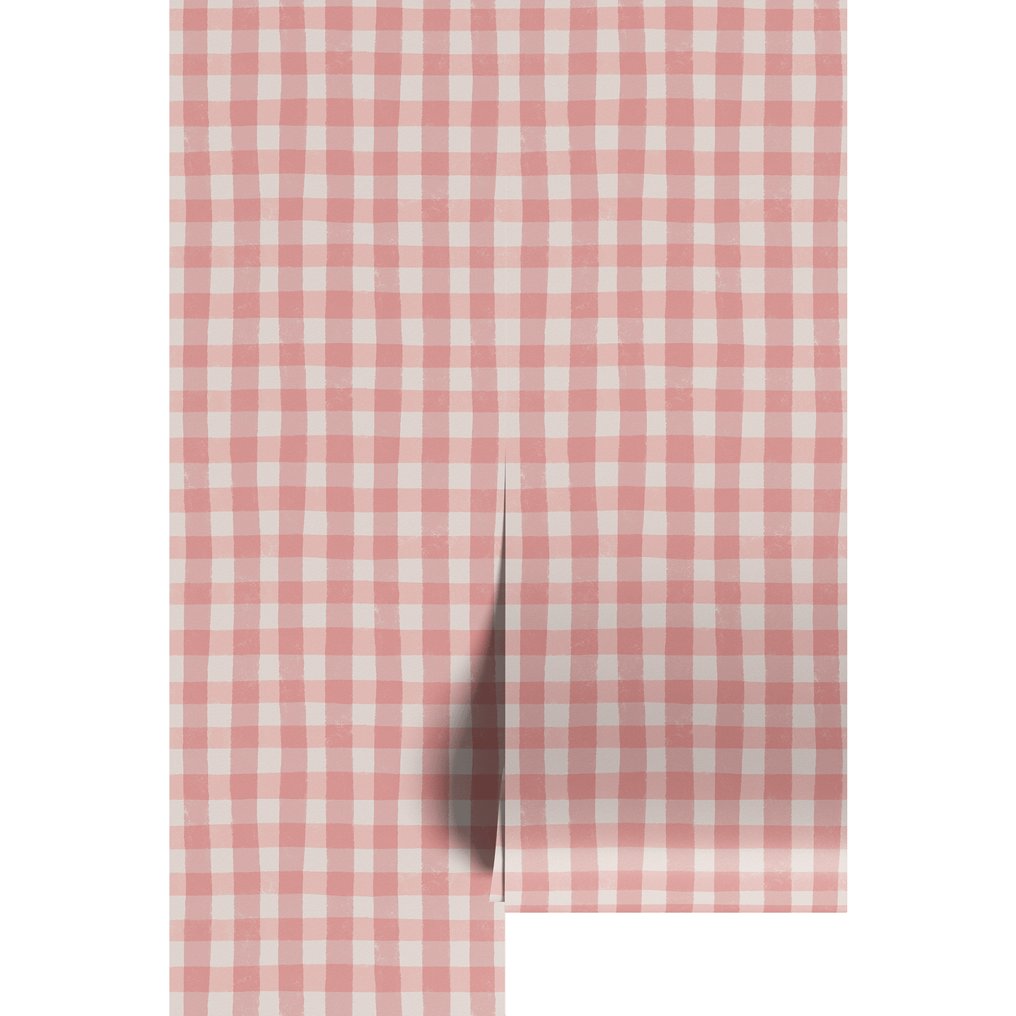 pink and cream watercolor gingham plaid patterned wallpaper swatch