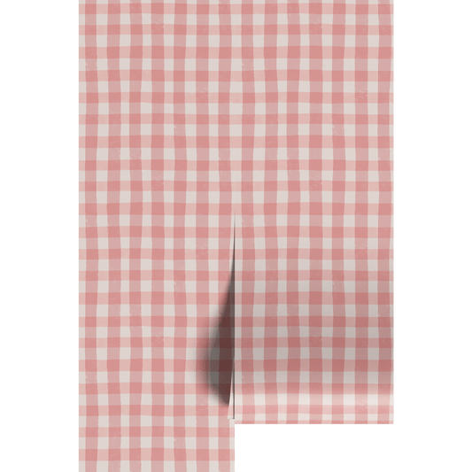 pink and cream watercolor gingham plaid patterned wallpaper swatch