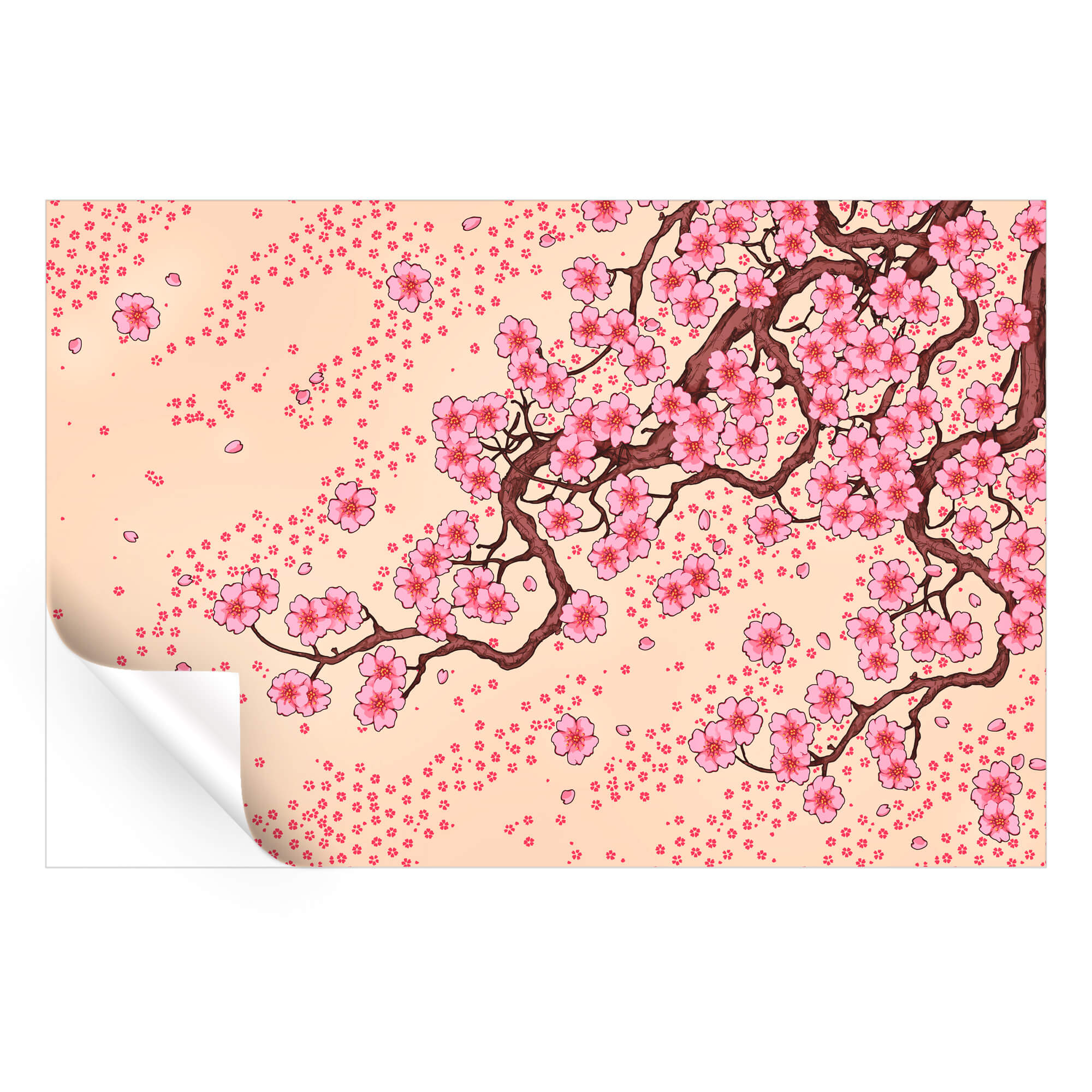 Retro Cherry Blossom Digital Illustration | BIG Wall Décor