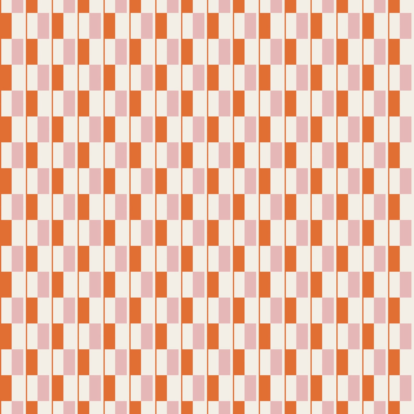 Midcentury checkered pattern with alternating orange and pink squares.