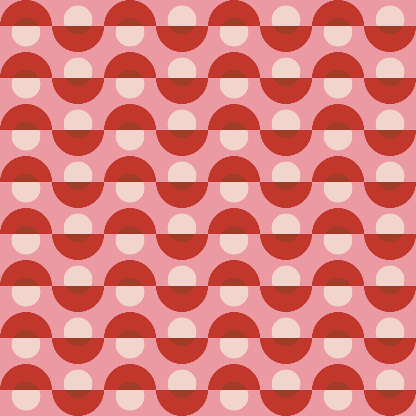 Geometric pattern with red and white shapes on a pink background