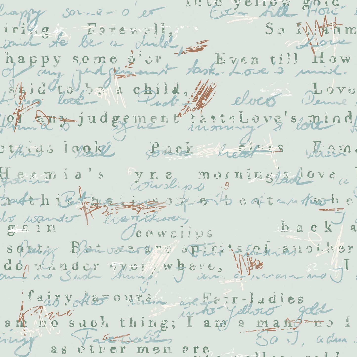 Vintage text with corrections and annotations on a light blue background.