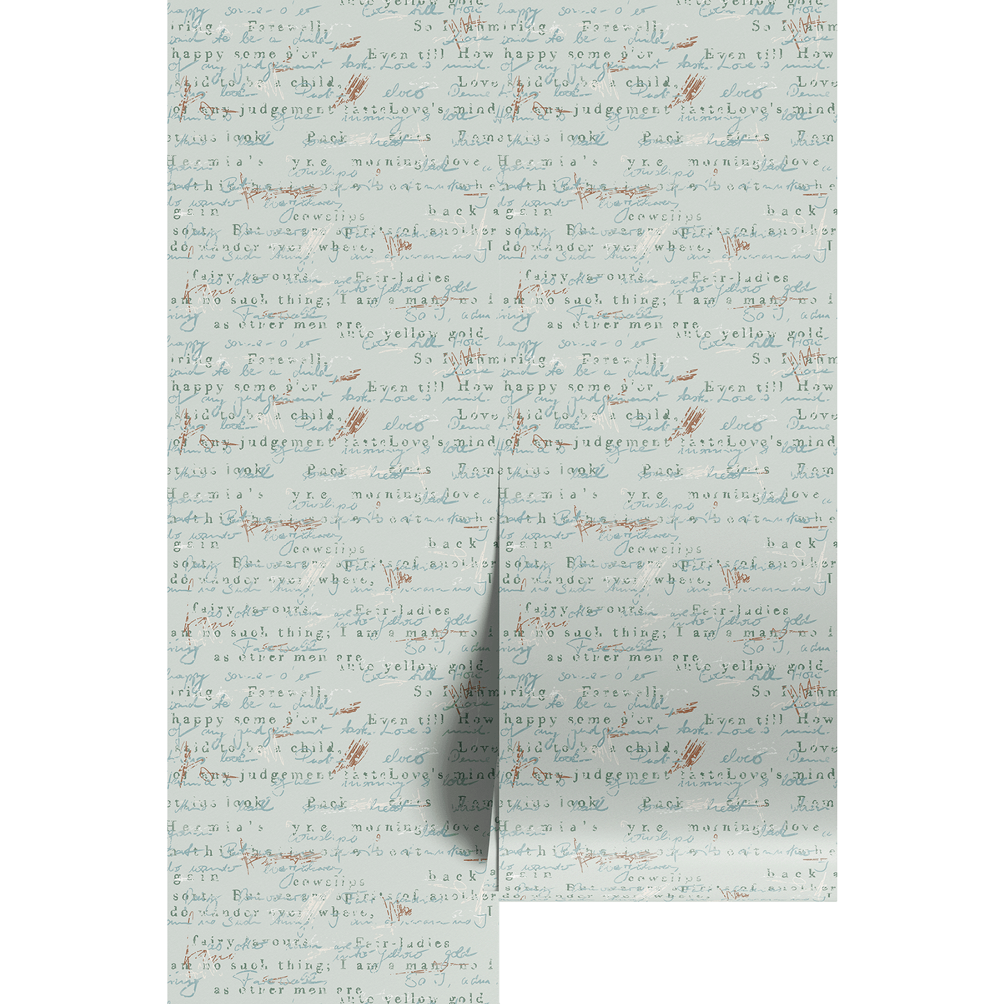 Sheet writing in cursive patterned wallpaper swatch. 