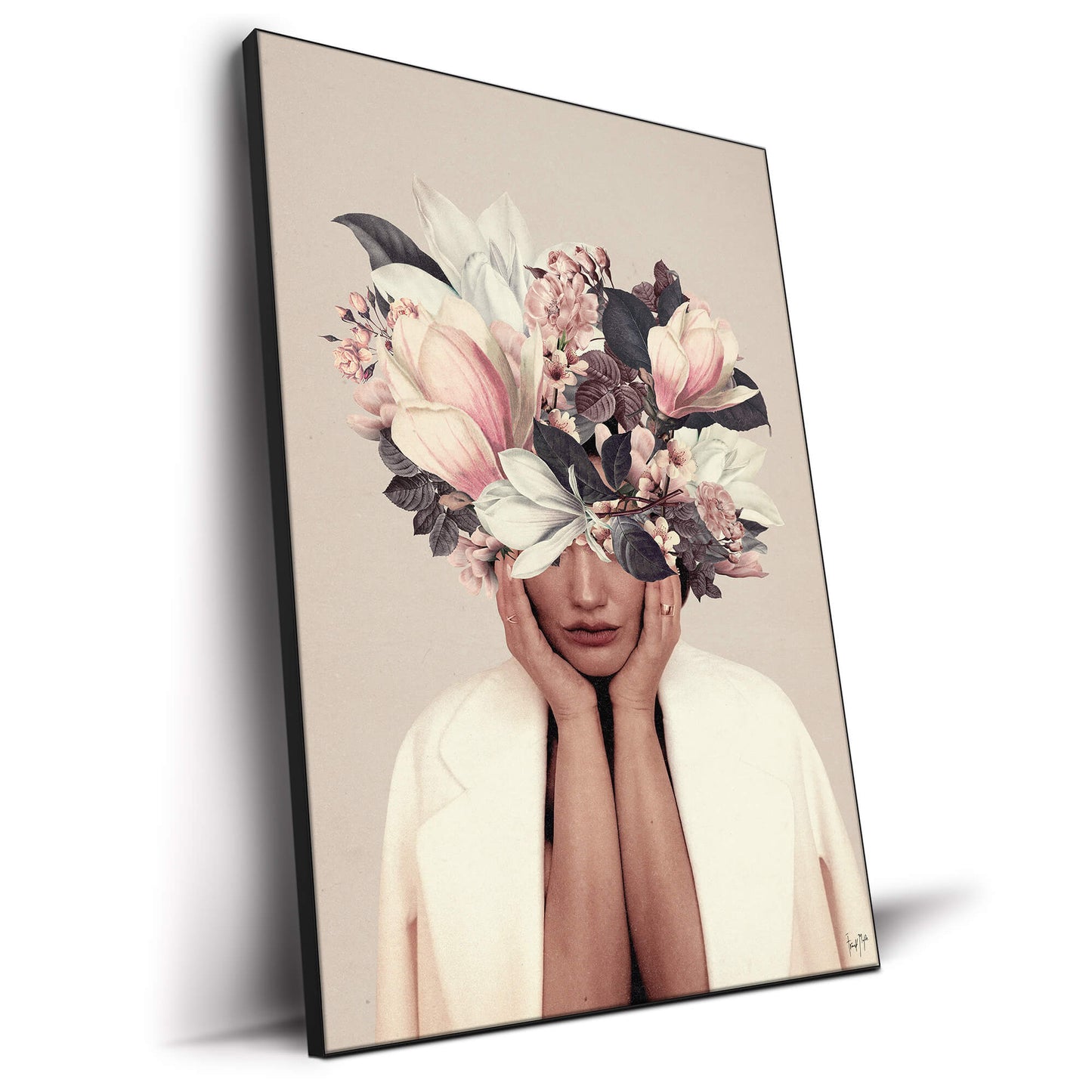 tan white floral surreal portrait