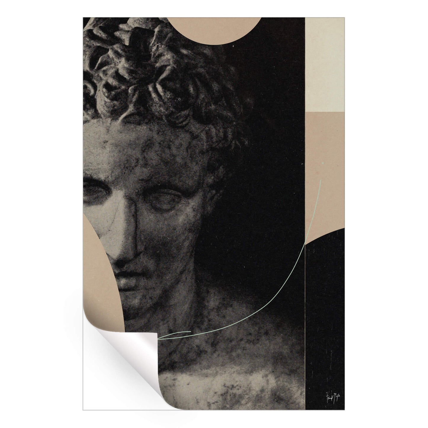 Surreal marble statue with neutral geometric shapes and delicate lines.