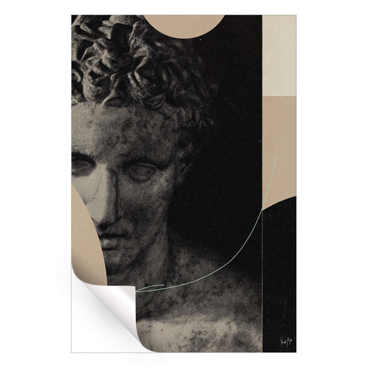 Surreal marble statue with neutral geometric shapes and delicate lines.