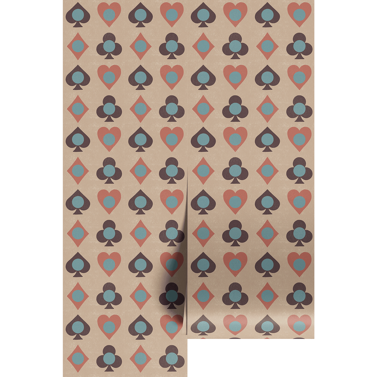 Patterned paper with playing card suits on wallpaper panels.