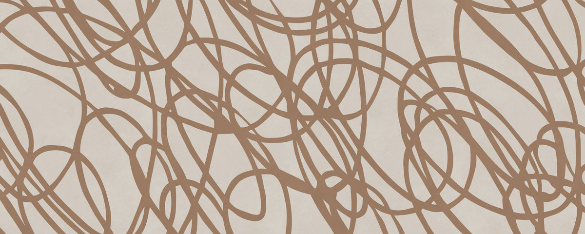 Brown abstract line pattern on a beige background.
