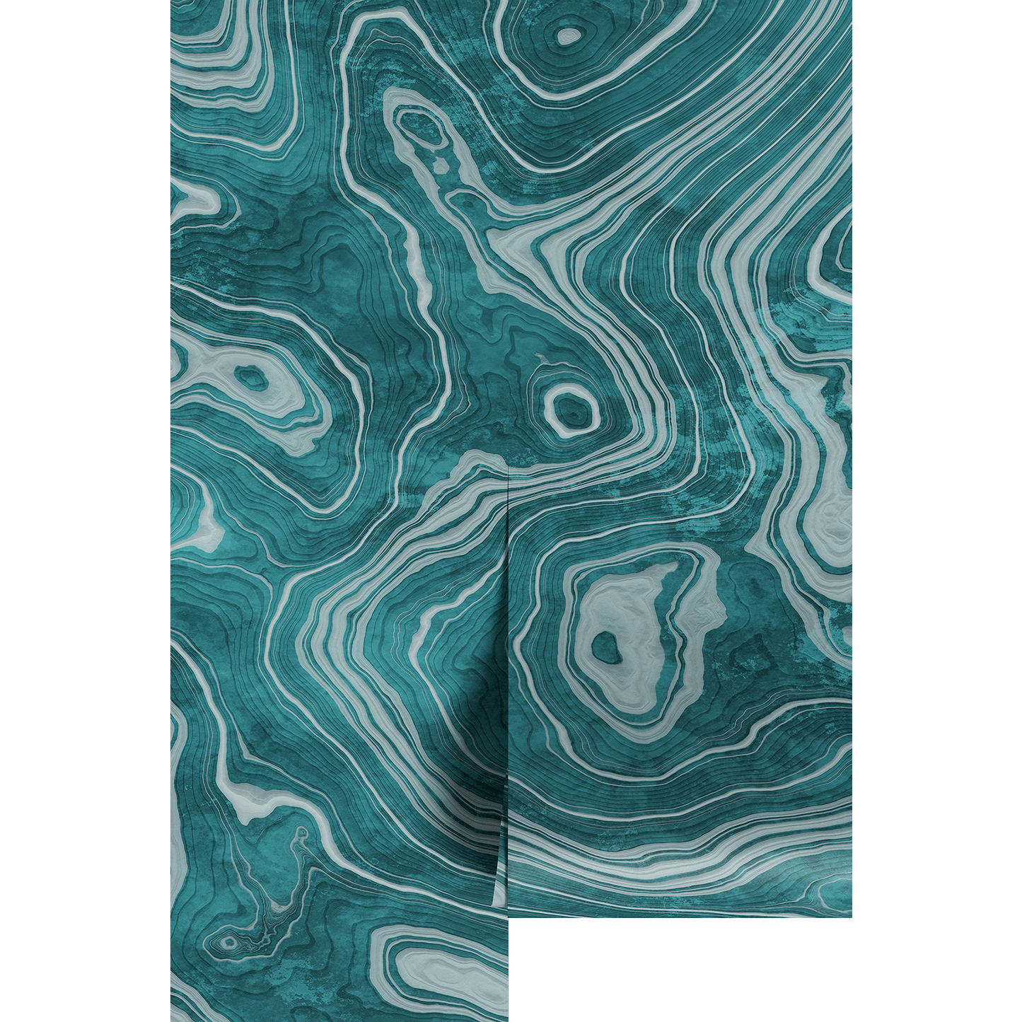 Dark and light teal burl wood pattern on a wallpaper panels.