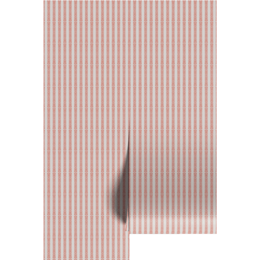 Textured pink and white striped wallpaper pattern on wallpaper panels.