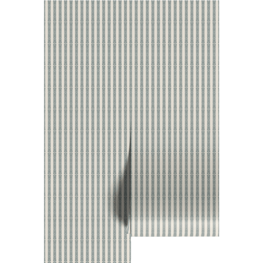 Textured green and white striped wallpaper pattern on wallpaper panels.