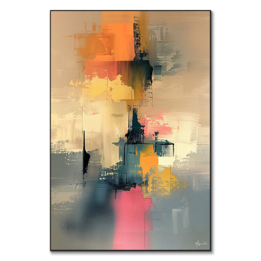 Warm reds and oranges at the top blend into softer yellows and cool blues.