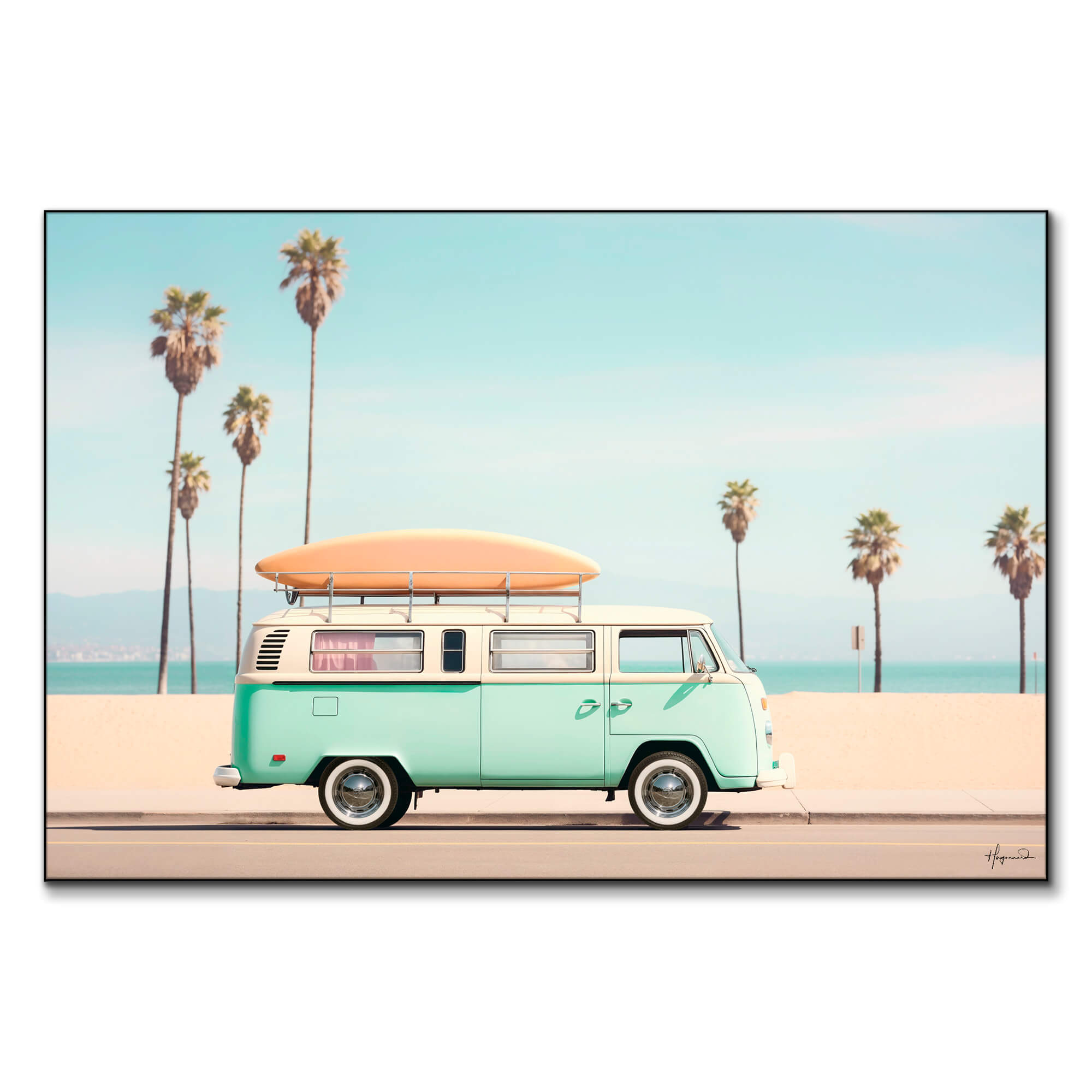 sho watanabe aloha vw bus 渡辺 将 ヴィンテージ絵画 VW Bus Wall Art – Coastal California Surf Van Print – BIG Wall Décor