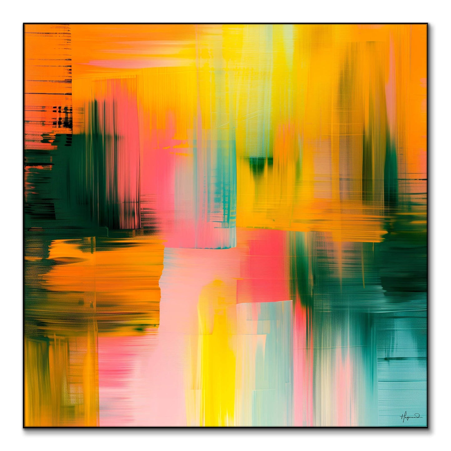 Vibrant abstract contemporary wall art with bold colors and energetic brush strokes.
